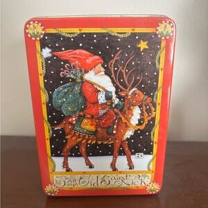 Jolly Old Saint Nick Christmas Festive Santa Claus Holiday Tin - Red